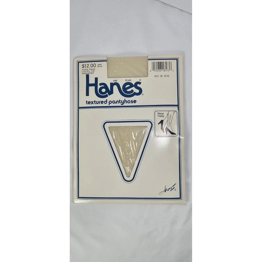 Hanes Textured Floral Trellis Pantyhose Sheer 988 Pearl‎ Size D Vintage